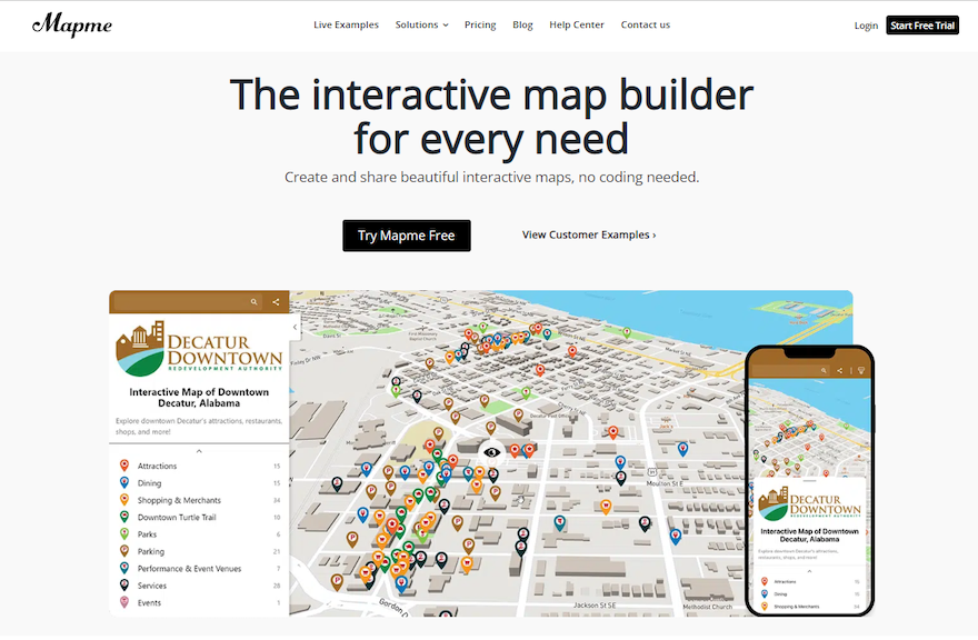 Screenshot of Mapme's homepage