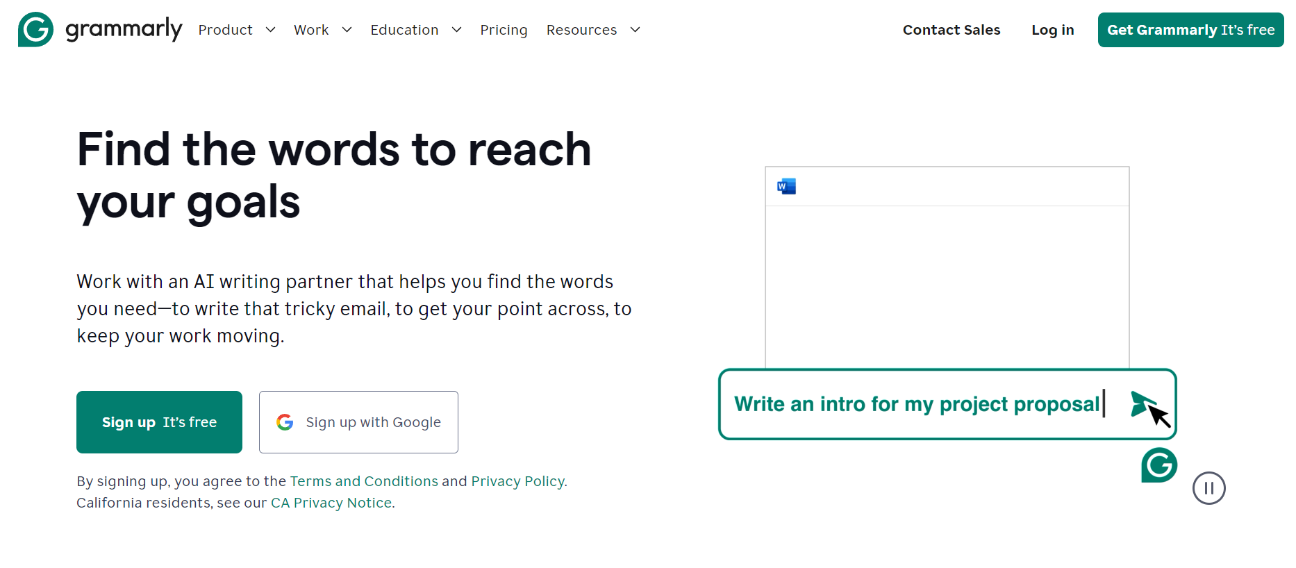 Grammarly homepage