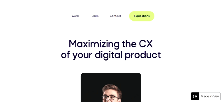 GIF of Gerard Stric's one-page portfolio website, featuring a clean layout with minimal text. 