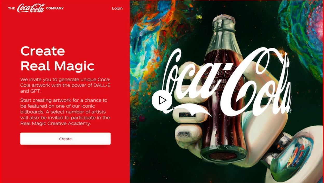 Screenshot of Coca-Cola's invitation to participate in the Create Real Magic campaign.