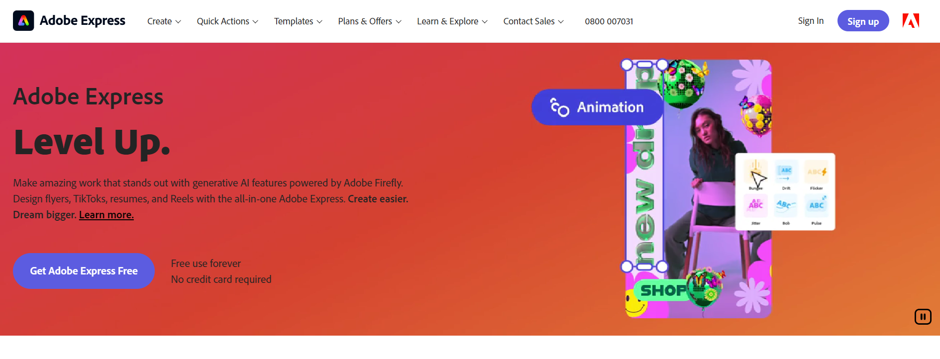 Adobe Express homepage