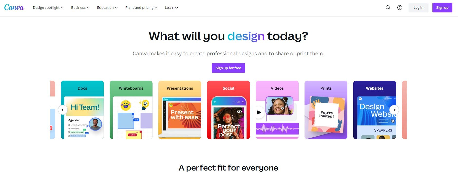 Canva homepage