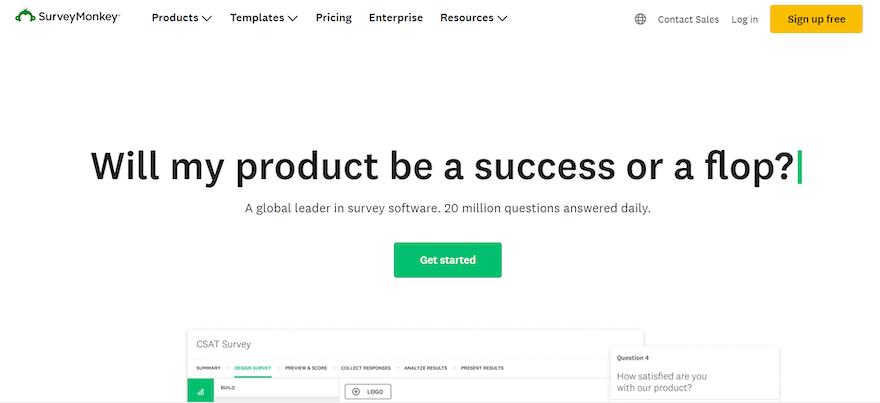 Screenshot of SurveyMonkey's homepage