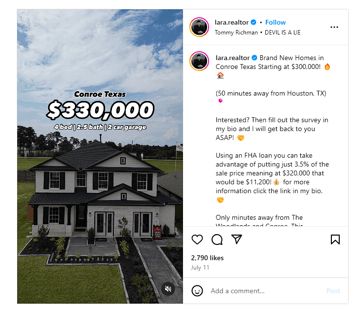 Instagram reel of property