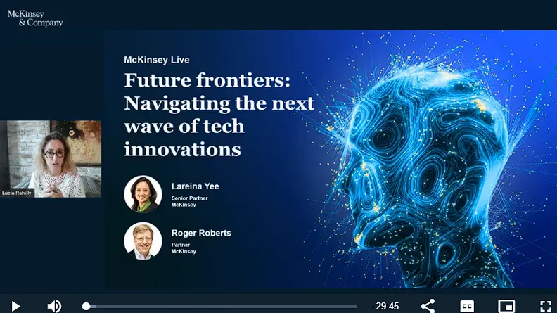 Screenshot of the landing page for McKinsey webinar titled "Future Frontiers: Navigating the next wave of tech innovations."