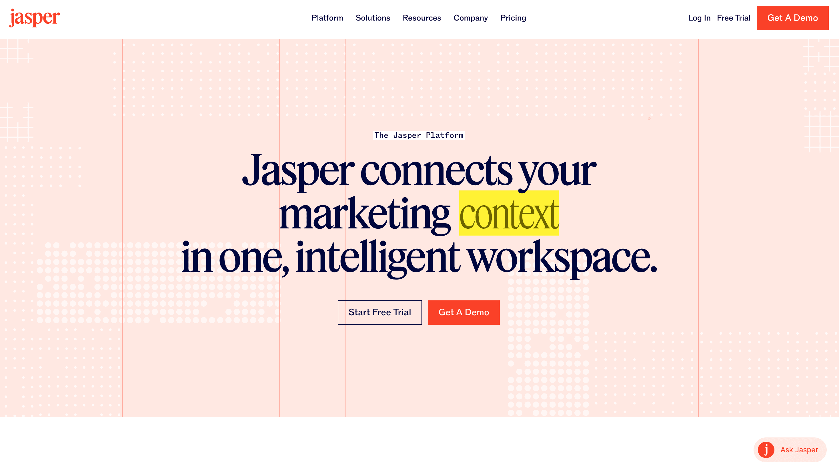 Jasper's current homepage hero